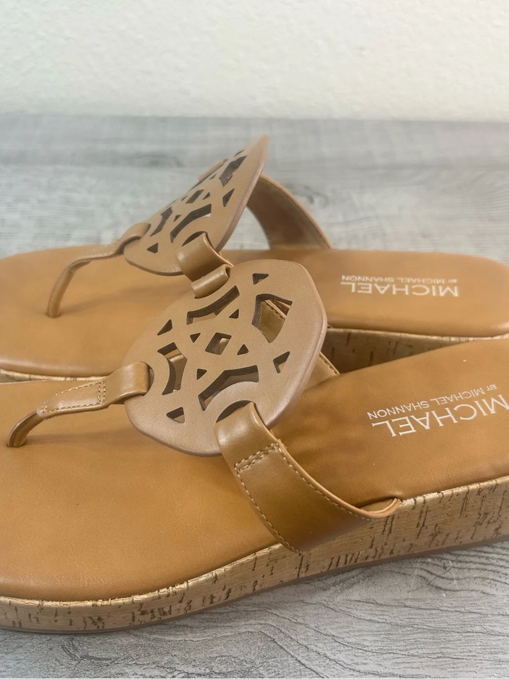 Michael by Michael Shannon Brown Cork Wedge Thong Sandals Women’s Size 9